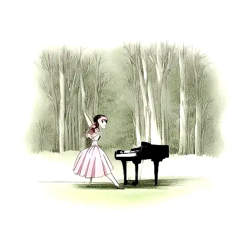 A Ballerine Playing The Classical Piano In The Forest