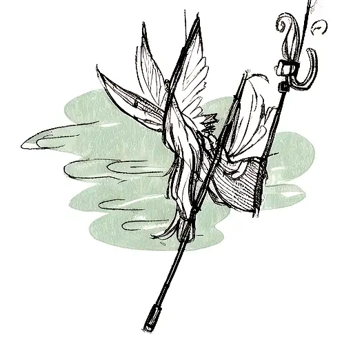 A Whimsical Sketch Of A Fishing Rod Transforming Into A Mythical Creature