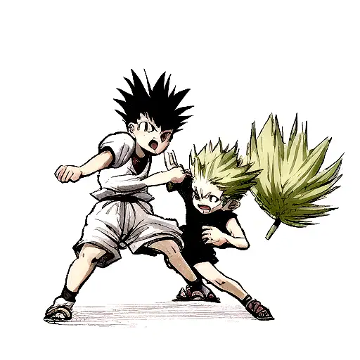 A Dynamic Portrait Of Gon And Killua Engaged In A Fierce Battle