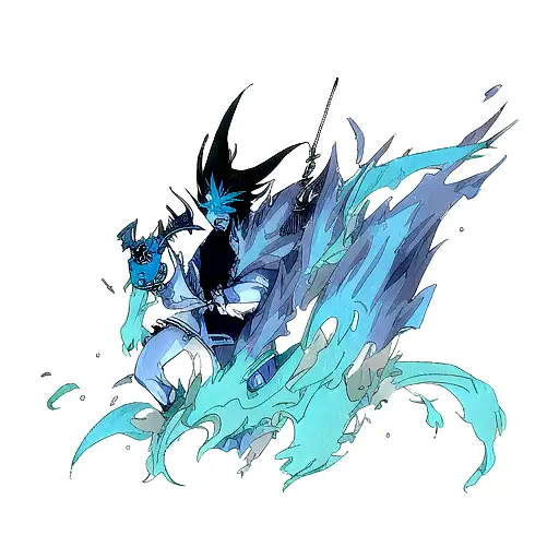 Zukos Blue Spirit Mask With His Spirit Dragon Behind It