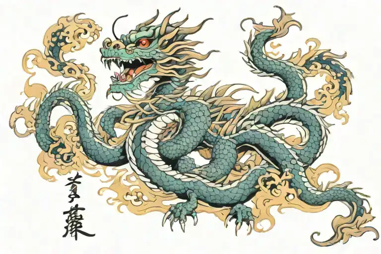 Japanese Dragon And Japanese Temple