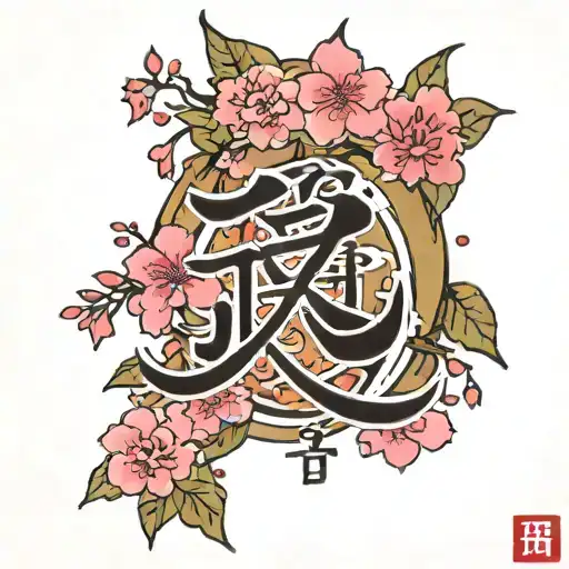 Japanese Kanji Love With Sakura And Momiji