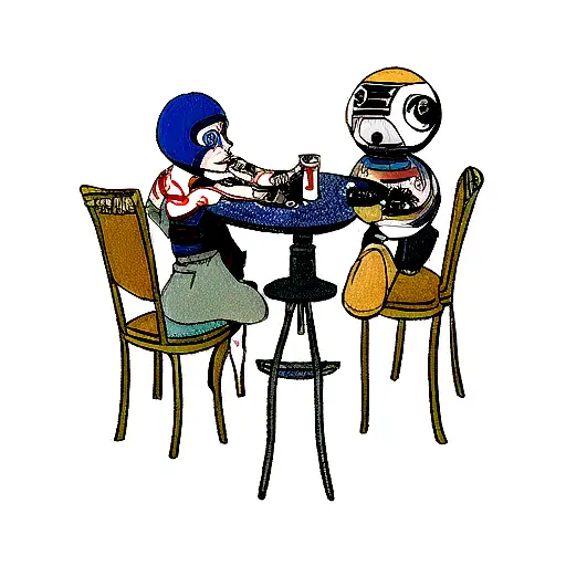 A Tattoo Of A Star Wars Droid Playing Poker With Studio Ghibli Characters As The Other Players