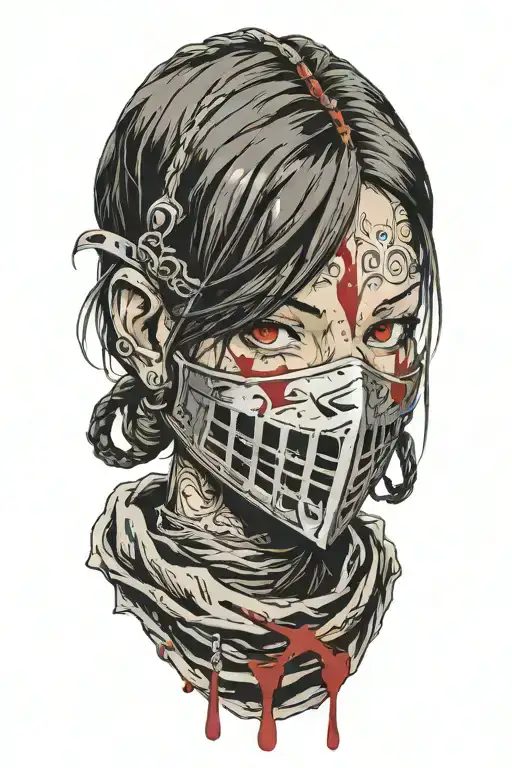 Dark Souls With Hair With Pigtails With Blood On Face Head Mask Shoulder Portrait