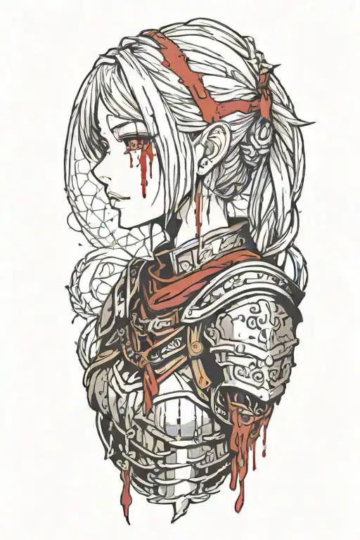 Dark Souls With Hair With Pigtails With Blood On Face Shoulder Portrait