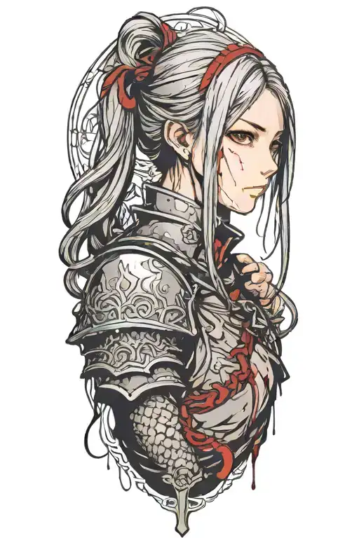 Dark Souls With Hair With Pigtails With Blood On Face Shoulder Portrait