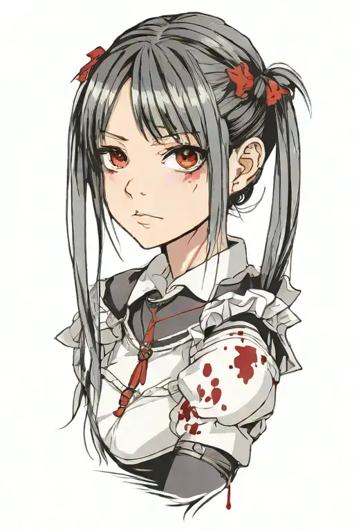 Dark Souls With Hair With Pigtails With Blood On Face Shoulder Portrait