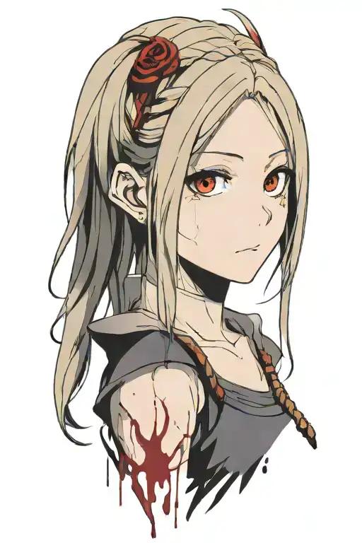 Dark Souls With Hair With Pigtails With Blood On Face Shoulder Portrait