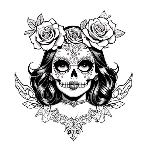 Pinup Sugar Skull Sexy Woman