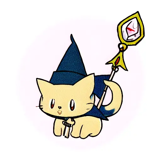 A Cute Cat Wearing A Wizard Hat And Holding A Magic Wand