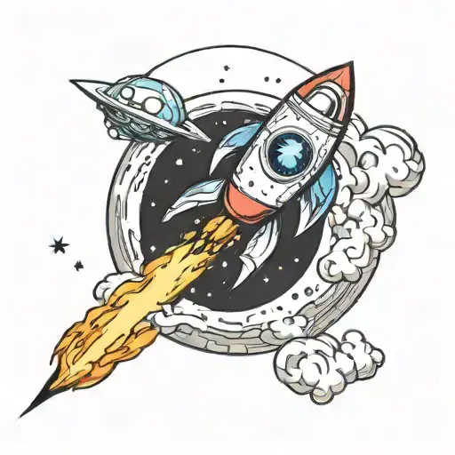 Cartoon Rocket Circling The Moon