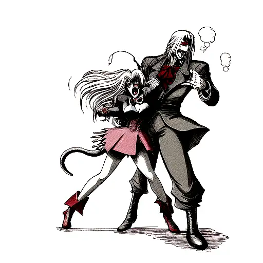 Dancing Jester From Devil May Cry 3 With Alucard In Form Dog From Hellsing