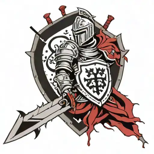 Knight With Bloody Oversized Sword And Sobriety Symbol On His Shield