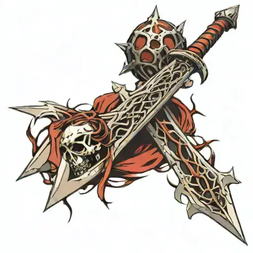 A Long Sword With A Crown Of Thorns Resting On The Top