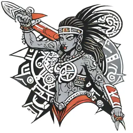 Woman Warrior With Taino Symbols And Dominican Flag In The Background