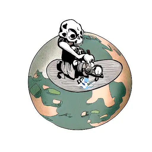 Skull With Skateboard On Planet With Joint
