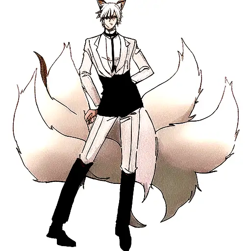 Elegant Fox Boy With White Hair And Nine Tails