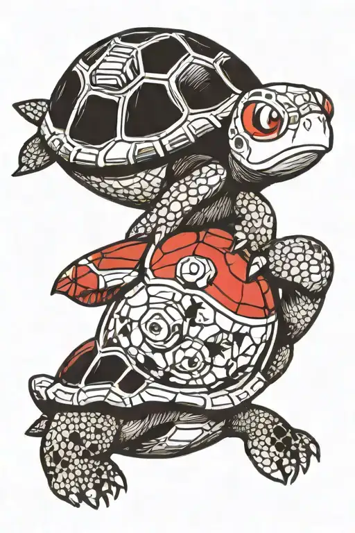 Pokeball And A Turtle Coming Out Of It Black And White