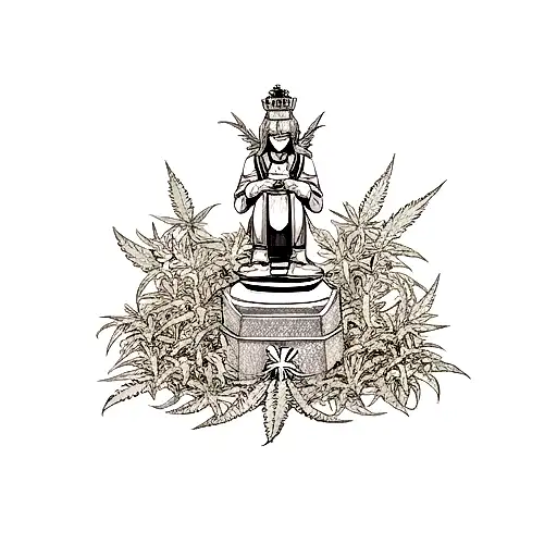 King Chess Piece With Weed Leaf Behind