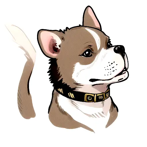 Pit Bull With White Face And Brown Spots On The Left Eye And Brown Spot On The Right Ear