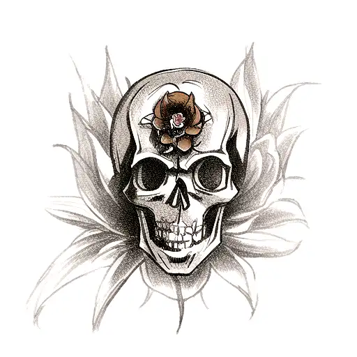 Walk In Tattoo Skull And A Flower Orange And Black
