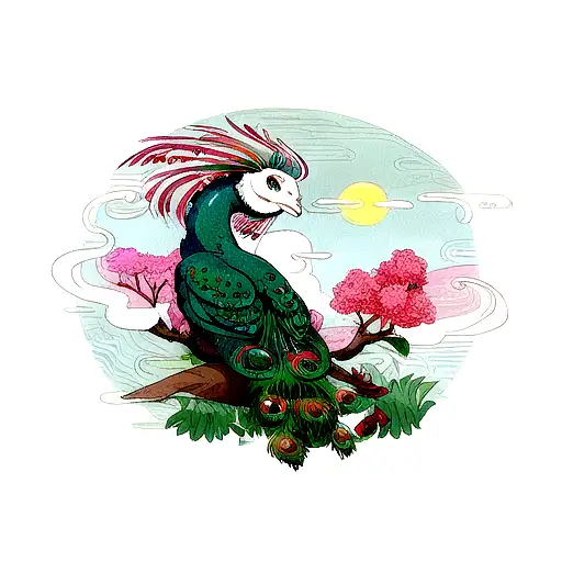 Dragon Whit Peacock Feathers