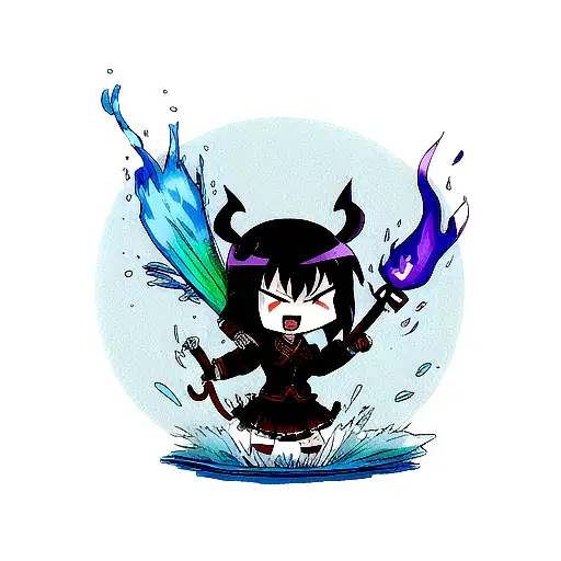 Katana With Water And Flames In Demon Slayer Style