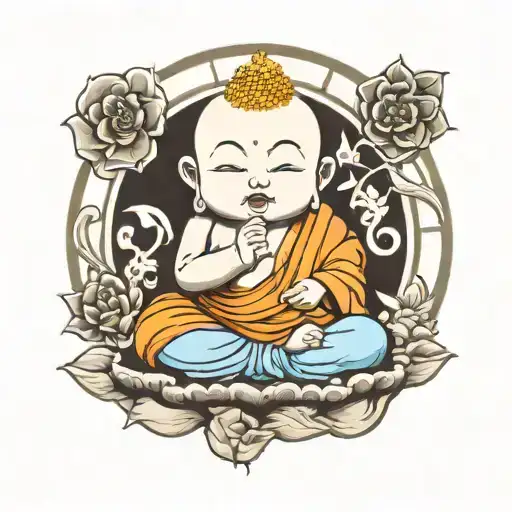 Baby Buddha Praying At A Circle