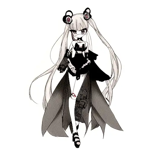 Design A Black And Grey Tattoo Showcasing A Collection Of Anime Dolls