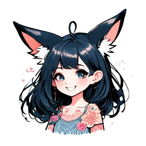 A Girl With Fox Ears Is Happy