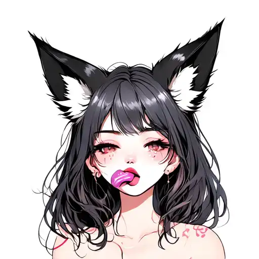Girl With Fox Ears Licks Her Lips And Gets Ecstasy