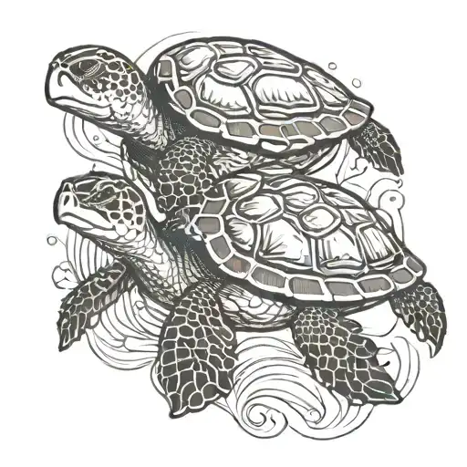 Sea Turtle Laying Side By Side