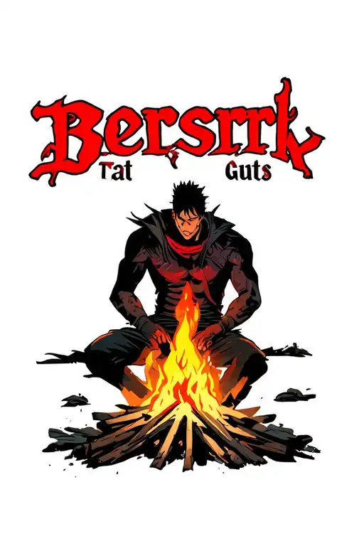 Tattoostyle Illustration Of Guts From Berserk Sitting In Front Of A Campfire
