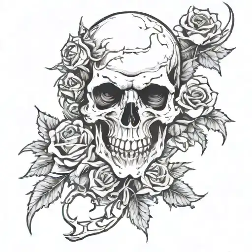 Gothic Reaper Skull Thorns And Roses