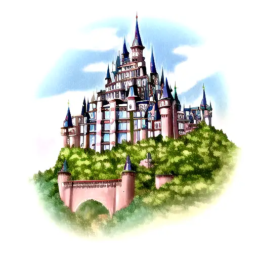 A Majestic Castle Nestled In A Vibrant And Mystical Forest