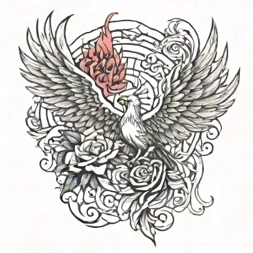Phoenix Rising Wing Both Spread And Rose Downwards