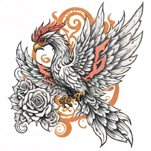 Phoenix Spreading Both Wings Wide Flaming And Rose