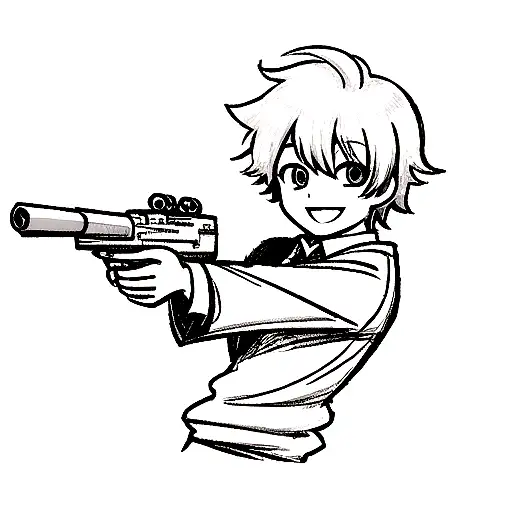 A Smiling Boy Aiming A Gun At His Head