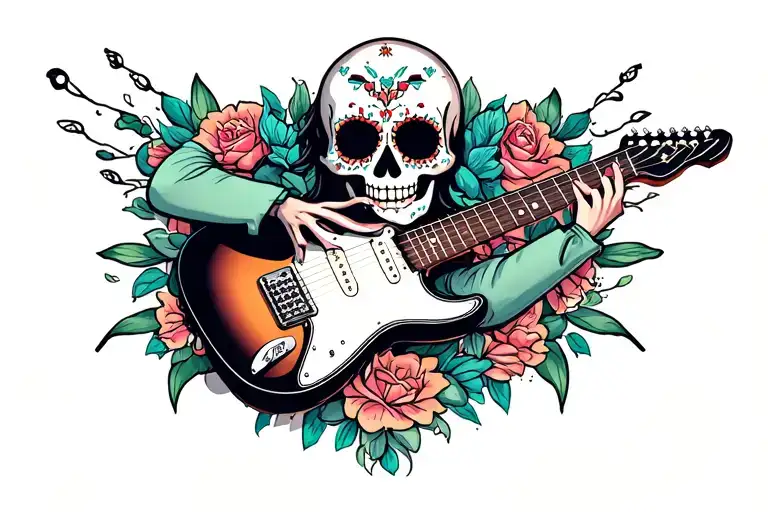 Sugar Skull With Fender Telecaster Guitar