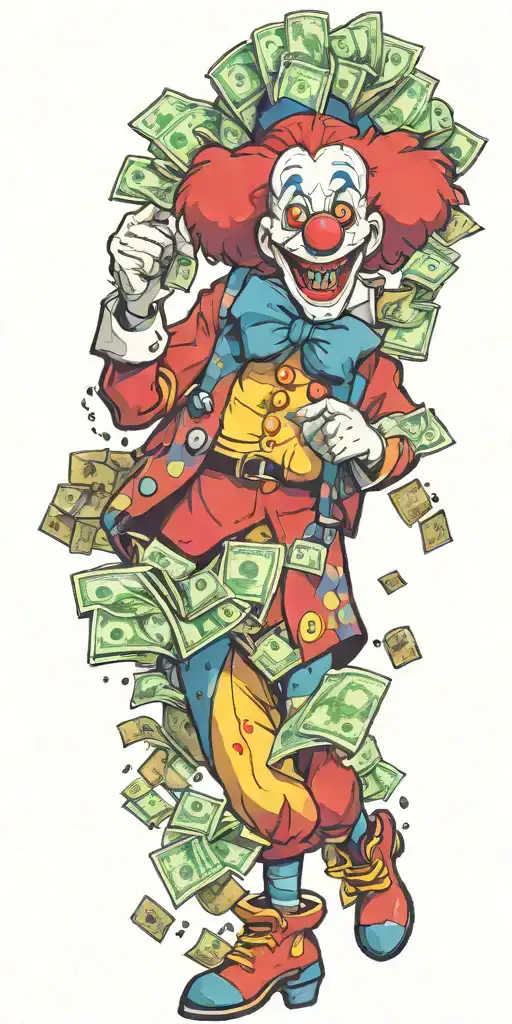 A Clown Juggling Money Bags And Guns