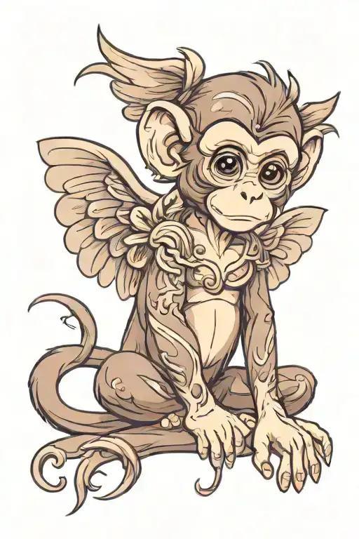 Baby Monkey With Wings Sitting