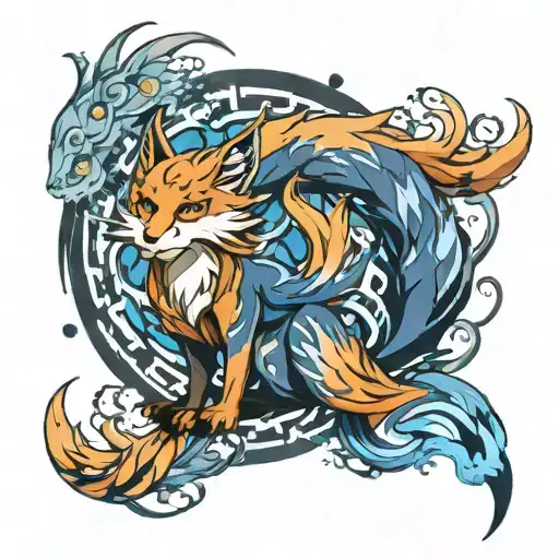 Nine Tailed Fox Surrounded By Blue Flames