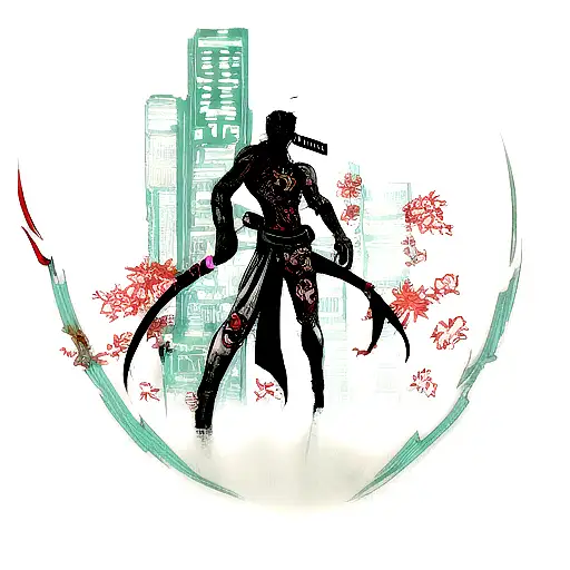 Design A Tattoo That Combines Elements Of Cyberpunk And Traditional Japanese Art