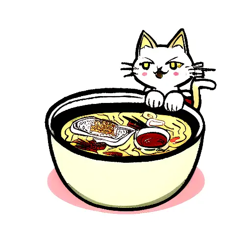 A Cartoon Cat Eating A Bowl Of Ramen
