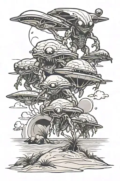 3 Aliens Landing On Beach