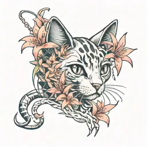 Cat With Spider Lily Flower