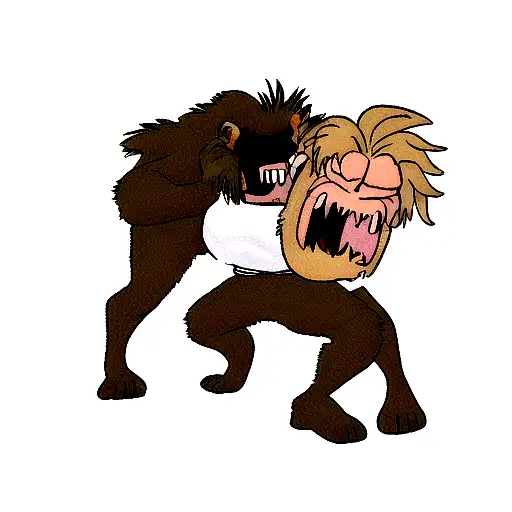 Gorilla Biting The Head Off A Lion