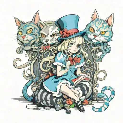 Alice From Wonderland And The Cat Basilio In The Blood