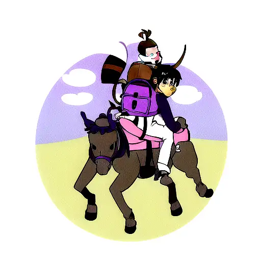 Monkey With Purple Backpack Riding A Donkey