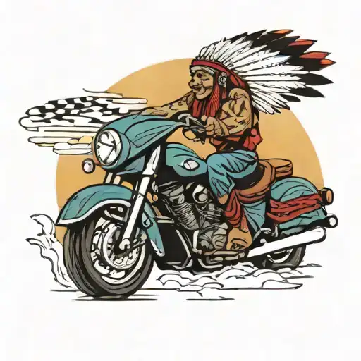 Indian Chief Wahoo Riding A Hayabusa Towards The Sunset